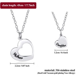 Silver Necklace for Women Girls, 2Pcs Mum Necklaces from Daughter with Engraved Heart Pendants Presents, Mother and Daughter Necklaces Mothers Day Birthday Christmas Gifts from Daughter for Mummy