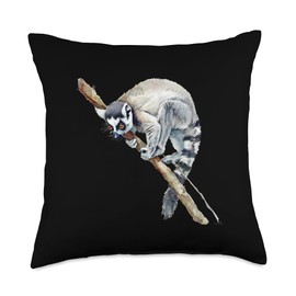 Madagascar Monkey Animal Print Drawing Artwork Lemur Throw Pillow