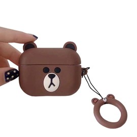 TOUBN Airpods Charging Case, Cute Cartoon Little Bear Design Earphone Cover, Soft Silcone Full Protective Skin Suitable For Airpods Pro (Brown Bear)