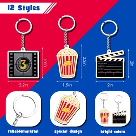 12 Pieces Acrylic Movie Keychains Now Showing Party Supplies Movie Camera Clapboard Microphone Ticket Film Keychain for Movie Night Party Favors
