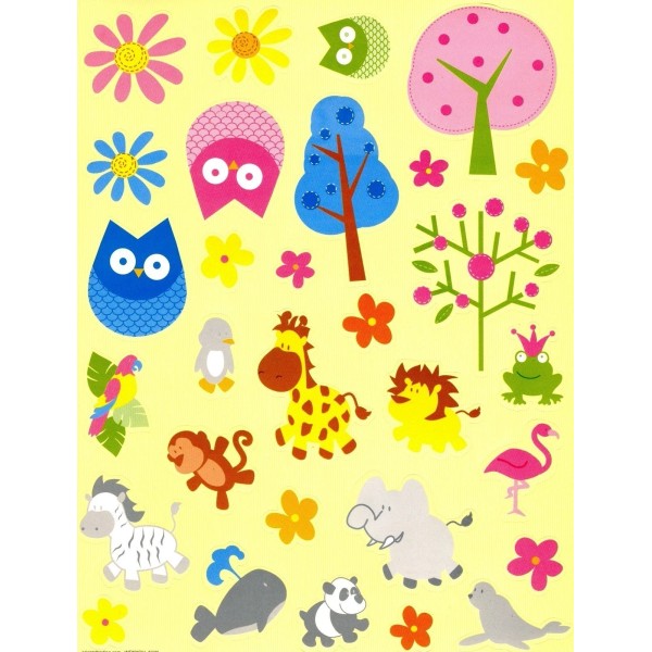 WENYOU Flower and zoo animals stickers. Large and small stickers.