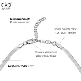 AKA Gioielli® - Choker necklace for women made of 925 silver or 18 carat yellow gold plated - flat snake chain - adjustable length, Sterling Silver, Not Applicable