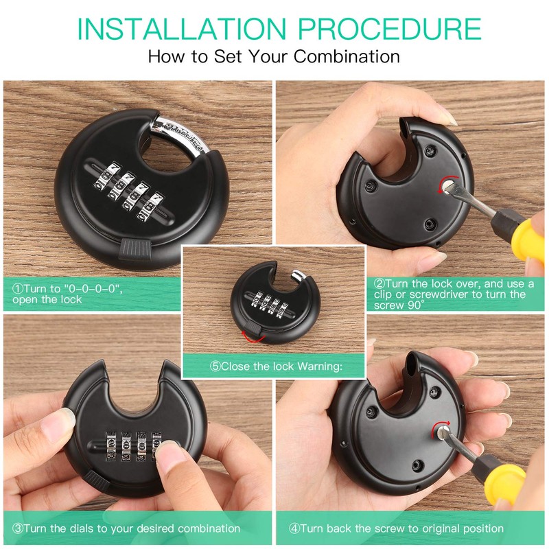 DELSWIN 4-Digit Disc Combination Lock Outdoor - Heavy Duty Combination