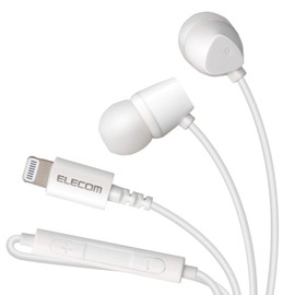 Elecom EHP-LCN200MXWH Lightning Earphones, 0.3 inch (8.5 mm) Driver, MFI Acquired, Fast Music CN200 Series with Microphone, White