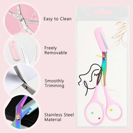 Eyebrow Trimmer Scissor, 2 in 1 Non-Slip Eyebrow Cutter Hair Removal Eyebrow Scissors with Comb, Eyebrow Grooming Scissors Makeup Tool, Eyebrow Trimmer for Men Women Ladies, Black