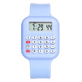 JewelryWe Children's Digital Watch with Calculator Rectangular Digital Electronic Watch Children's Watch Calculator Watch with Calculator, Date and Time - Gifts for Boys Girls Teenagers, blue, Strap.
