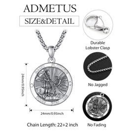 ADMETUS Sterling Silver St Florian Firefighter Necklace for Men Saint Florian Pendant Medal Amult Protection Jewelry Religious Gifts