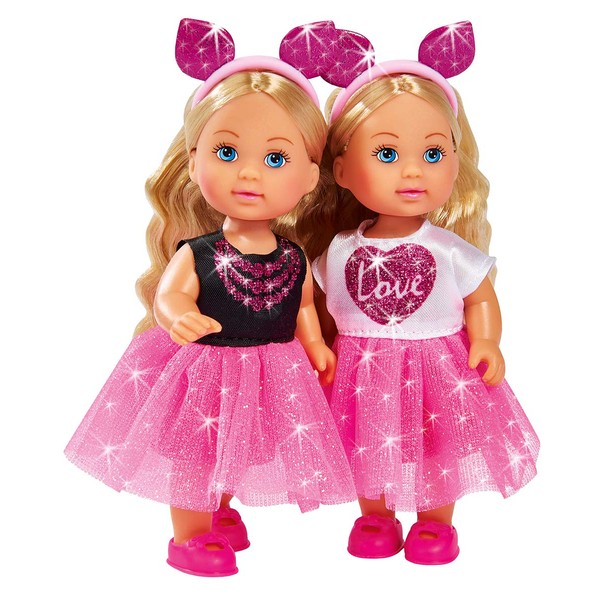 Simba 105733311 - Evi Love Fashion Party Toy Doll in Glittery Party Outfit with Trendy Cat Ears Hair Band 12 cm from 3 Years
