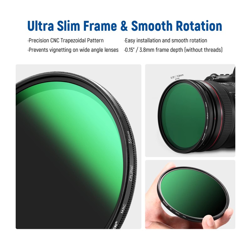 NEEWER 55 mm CPL Polarising Filter, Ultra Thin, 30 Layers