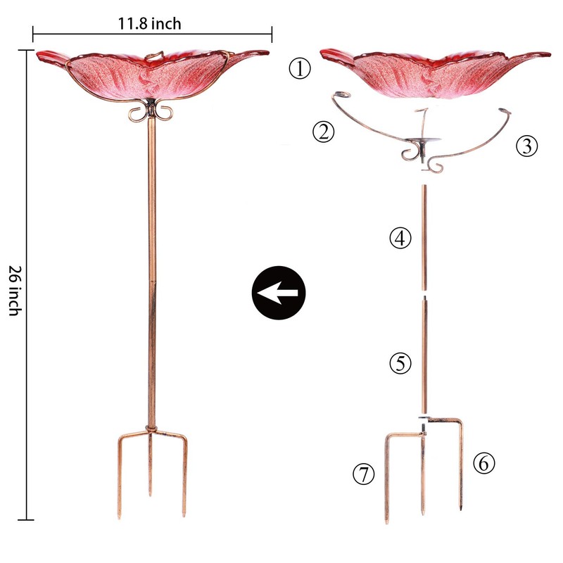 Outdoor Bird Bath Glass Birdbath Garden Birdfeeder with Metal Stake