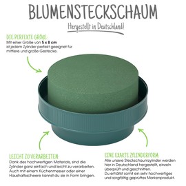 Flower Foam Cylinder with Bowl 8 Piece Set 8 x 5 cm - Wet Floral Foam, Floral Moss, Floral Material - Cone Flower Arrangements - Sponge for Crafts, Decoration - Flower Arrangement - Made in Germany