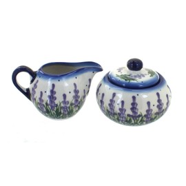 Blue Rose Polish Pottery Lavender Fields Sugar Bowl & Creamer Set