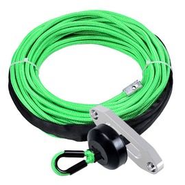 Astra Depot 50ft x 1/4 inch (reen Synthetic Winch Rope Cable 7000LBS Rock Protection All Heat Guard with Rubber Stopper Hawse Fairlead for Car ATV UTV Ramsey KFI