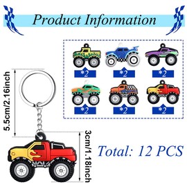 YGCHEN Trucks Key Fob Car Keyring for Monster Trucks Birthday Decoration Keyring Race Key Ring Children School Carnival Reward Party Bag