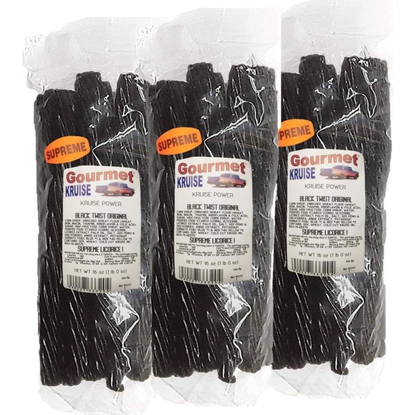 Black Licorice Original Twist 3-1lb Bags (3 Pack) (NET WT 48 OZ) Gourmet Kruise Signature Gifts