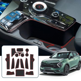 RUIYA 2023 K ia Sportage Car Slot Mats 14PCS Non-Slip Anti Dust Door Slot Pad Cup Door Center Console Liner Mats for Sportage NQ5 2023+ Car Interior Accessories, red