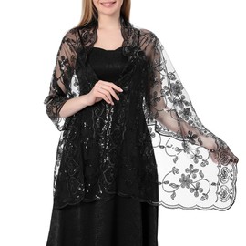 QIUTIMIY 1920s Shawls and Wraps for Evening Dresses Formal Cover Up Long Women Sequin Flapper Shawl for Cocktail Prom Wedding(Style3-Black Black)