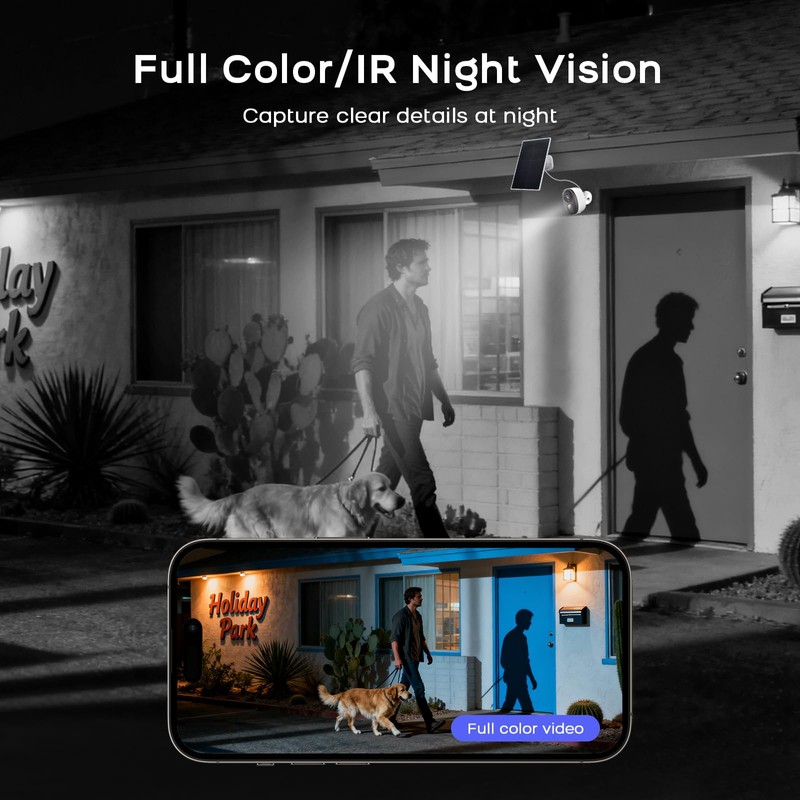 PGST Solar Home Security Cameras Wireless Outdoor,2K HD 360°View No