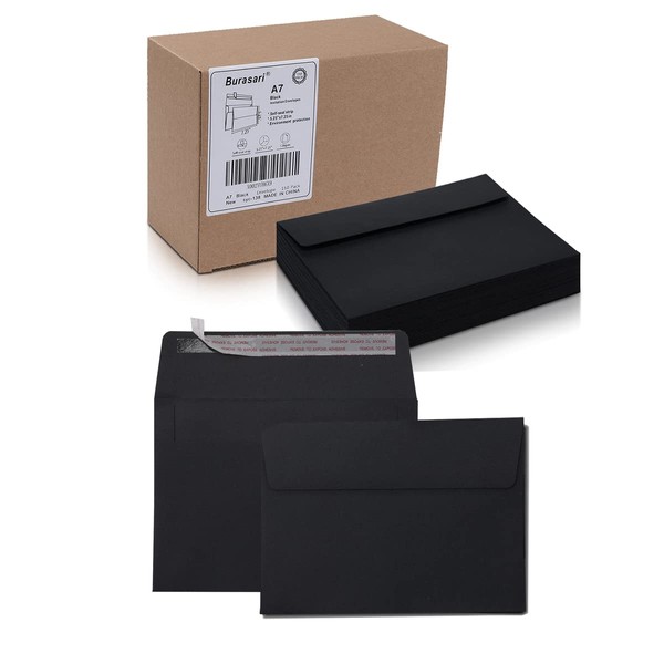 Burasari 120Qty A7 Black Invitation envelopes 5.25x7.25Inches- windowless design 120GSM