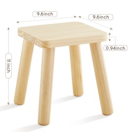 Beright Wooden Step Stool for Kids, Children's Stool fit with Sensory Table, Sturdy Sitting Stool with Assembled Four-Legged, for Children, Toddler, Square, 1 Pack
