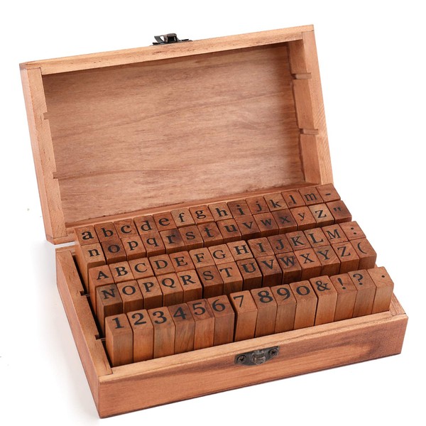 Tosnail 70 Pieces Rustic Mini Wood Rubber Stamps Letter Stamps