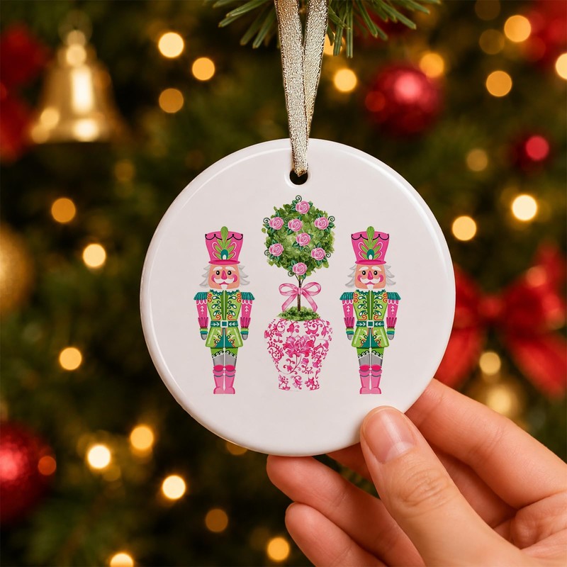 Chinoiserie Nutcracker Ornament, Pink Christmas Tree Decoration