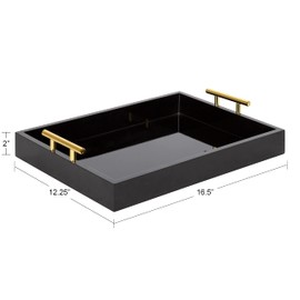 Kate and Laurel Lipton Decorative Modern Rectangular Tray, 16.5 x 12.25, Black and Gold, Chic Serving Tray for Storage, Organization, and Display