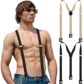 2 Pcs Hidden Suspenders for Men Hiking Suspenders Undergarment Suspenders for Winter Untucked Men Outdoor Hiking Ski Pant (Black, Khaki, 45in-Medium)