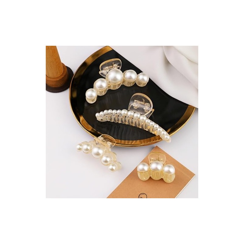Triko 4 Pinzas para el Cabello Grandes con Perlas, Pinzas