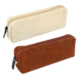 DUTIFUL Pack of 2 Pencil Case Corduroy Fabric Pencil Case Girls Pencil Case Teenager Pencil Case Cord Pencil Case Pencil Case for School Office (Brown, White), brown, pencil case small
