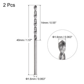 sourcing map Pack of 2 Solid Carbide Drill Bits Spiral Drill High Performance Drill Bits Ultra Hard 1.6 mm C2/K20