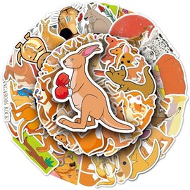 50 Packs Kangaroo Stickers Water Bottles Laptop Phone Computer Guitar Skateboard Hydroflasks Australia Vinyl Sticker Waterproof Aesthetic Trendy Decals for Kids Teens Girls Adults