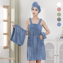 Bathrobe, robe, skirt, shower gown, turban, 4-piece set ELS-093 Gray/FREE