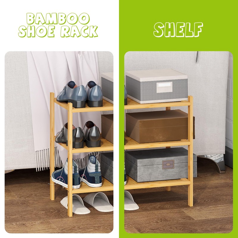 BMOSU 3-Tier Bamboo Small Shoe Rack Premium Stackable Shoe Shelf