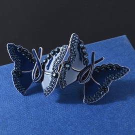 Butterfly Red Navy Austrian Rhinestone Crystal Hair Clip Barrette Ponytail Holder Hair Jewelry Headpiece Claw Clamp C7184 (Navy)