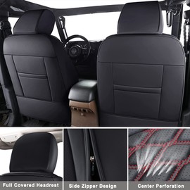 Huidasource Wrangler JL Seat Covers 4 Door, Leather Car Seat Covers Full Set, Custom Seat Cushion Protector Fit for Jeep Wrangler JL 4-Door 2018-2025 Without Rear Cupholder (Full Set/Black&Blue)