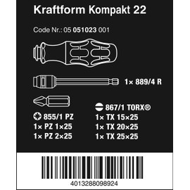 Wera 05051023001 | Kraftform Kompakt 22 Tool Set with Cloth Pouch, 7-Piece Set