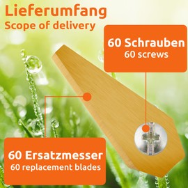 ECENCE 60x Titan Replacement Blade Quality compatible with Blades Bosch Indego Connect Lawnmower 0,75MM 3GR + Screws