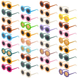 Fiada 36 Pairs Kids Flower Sunglasses Cute Round Flower Sunglasses Bulk Eyewear for Toddler Boys Girls Beach Party Favors (Assorted Color)