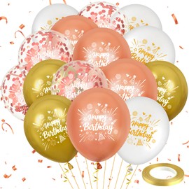24Pcs Rose Gold White Birthday Balloons for Women Girls Rose Gold Birthday Party Decorations Supplies for Women Girls 12 inches
