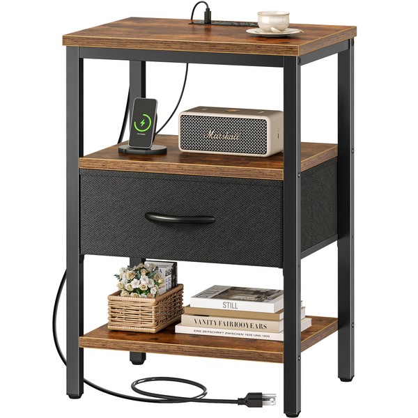 SUPERJARE SUPERJARE Nightstand with Charging Station, Bed Side Table with