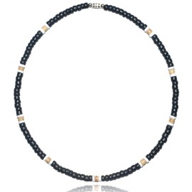 Native Treasure 20" Mens and Womens Tropical Summer Beach Surfer Necklace From the Philippines, Black and Tan Coconut Beads with White Ark Shells