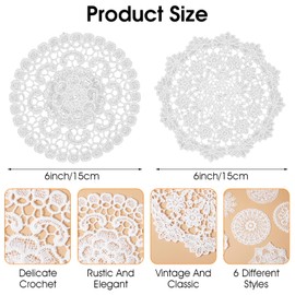 6 Pcs Lace Doilies for Tables Dessert Trays Small Placemats for Table Crochet White Doilies Round Vintage Polyester Lace Coasters Handmade Placemats Rustic Table Runner for Furniture Dining Vase Decor