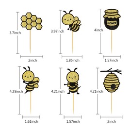 24Pcs Glitter Bee Cupcake Toppers Bumble Bee Party Decorations for Bee Theme Kids Birthday Party Supplies