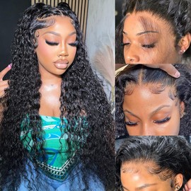 KVFCT 13x6 HD Deep Wave Lace front Wigs Human Hair Pre Plucked 28 Inch Deep Curly Human Hair Wigs for Women Pre Plucked Deep Wave Wigs with Baby Hair