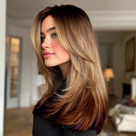 Smilco Wholesale Price Wig Vendors 22-Inch Brown Ombre Straight Synthetic Wig for Women SM2129color: Brown highlights long straight hair, Stretched Length: 22"