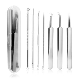 Square Bottle Remover, Tweezers, Acne Remover, 7 Piece Set, Tweezers, Face Sticks, Storage Case, Acne Needles, Antibacterial Stainless Steel, Blackheads, Corner Plug Removal, Nose Care, Pore Care Kit,