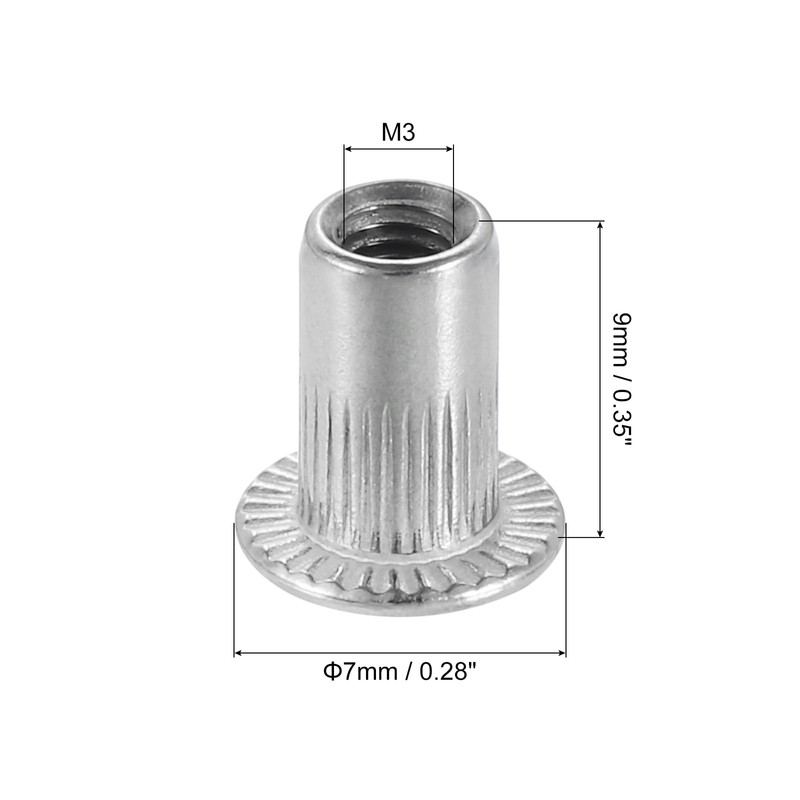 sourcing map M3 304 Stainless Steel Rivet Nuts Flat Head