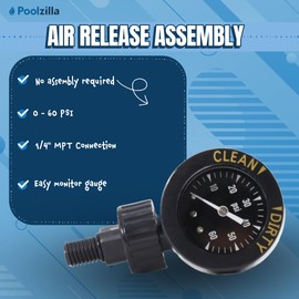 Poolzilla Air Gauge Release Valve Assembly, 0-60 PSI Air Release Compatible with R0357200, and Zodiac Jandy Pool and Spa Filters DEV/DEL Series, CL/CV Series, and JS Series Filters