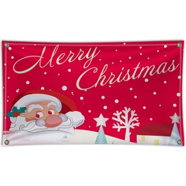 Red Merry Christmas Flag 2.5X5 Ft Large, Glossy Silk for Moderate-Outdoor&Indoor, 30x60inch Happy New Year Holiday Decorations House Banner